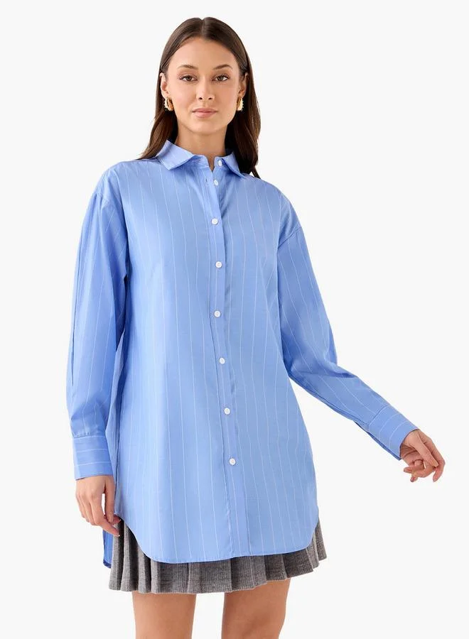 لي كوبر Lee Cooper Regular Fit Striped Longline Shirt with Long Sleeves
